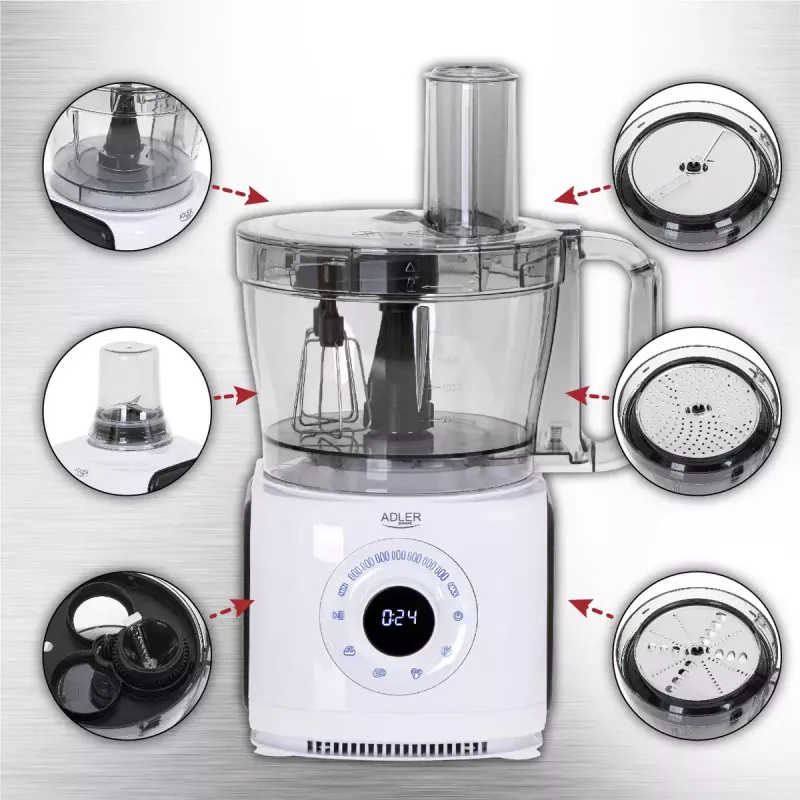 Adler AD 4224 köögikombain, 1000 W, 2 l kauss, 7 kiirust, valge