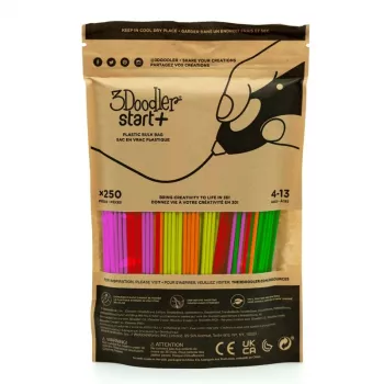 3DOODLER 3D-printimise filamentide komplekt Start+ 250 tk, 2,5 mm läbimõõt, kompostitavad fluorestseerivad värvid (neoonpunane, oranž, roheline, kollane, roosa)