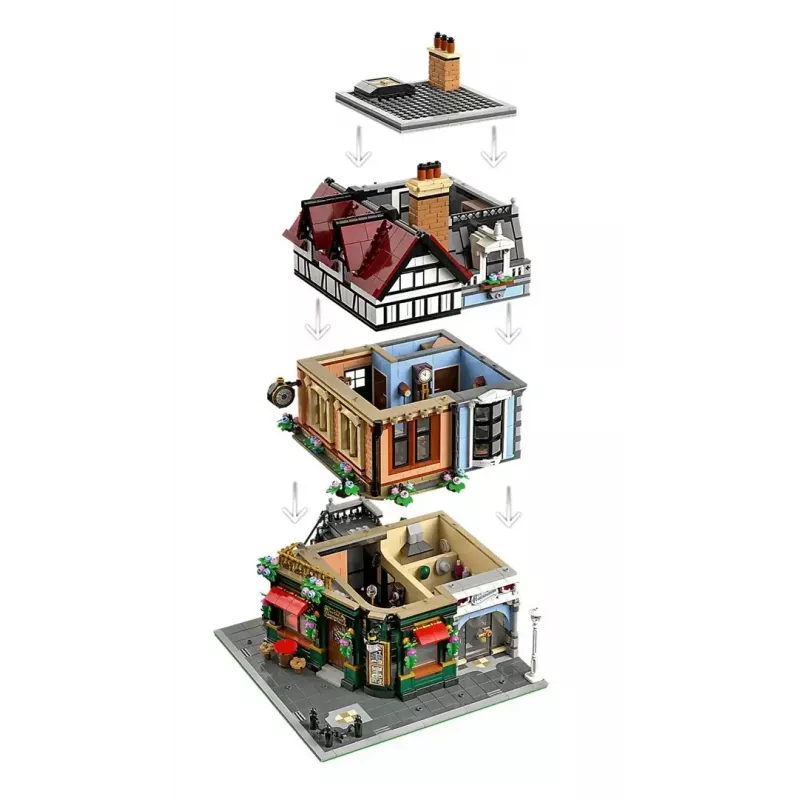LEGO Icons ehituskomplekt 10350 Tudor Corner House — 3266 detaili, 8 minifiguuri, vanus 18+, 260×250×310 mm