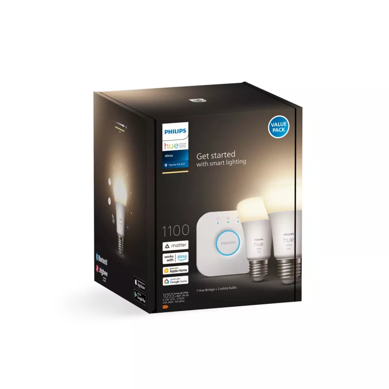 Philips Hue Valge komplekt: 2 E27 nutipirni (1100), Nutivalgustuse komplekt, Bluetooth/Zigbee, Valge, LED, E27, A60