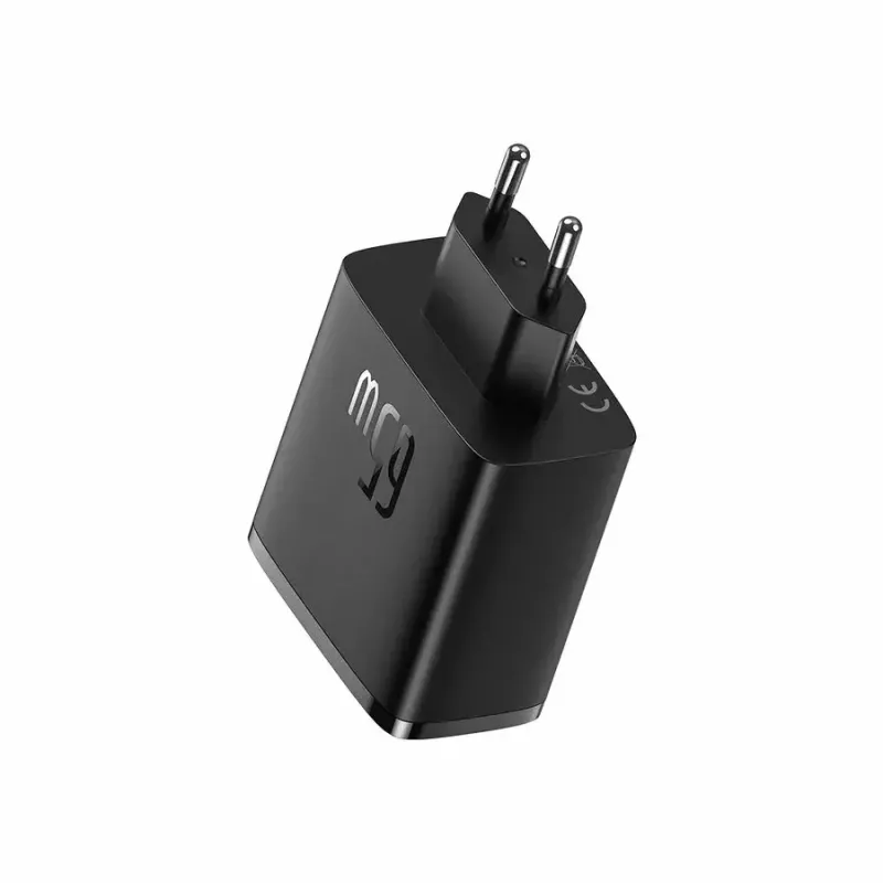 Kiirlaadija Baseus Cube Pro 65W — 3 porti (2×USB-C, 1×USB-A), 110–240V, AC siseruumides, universaalne ühilduvus, must, 0,154 kg