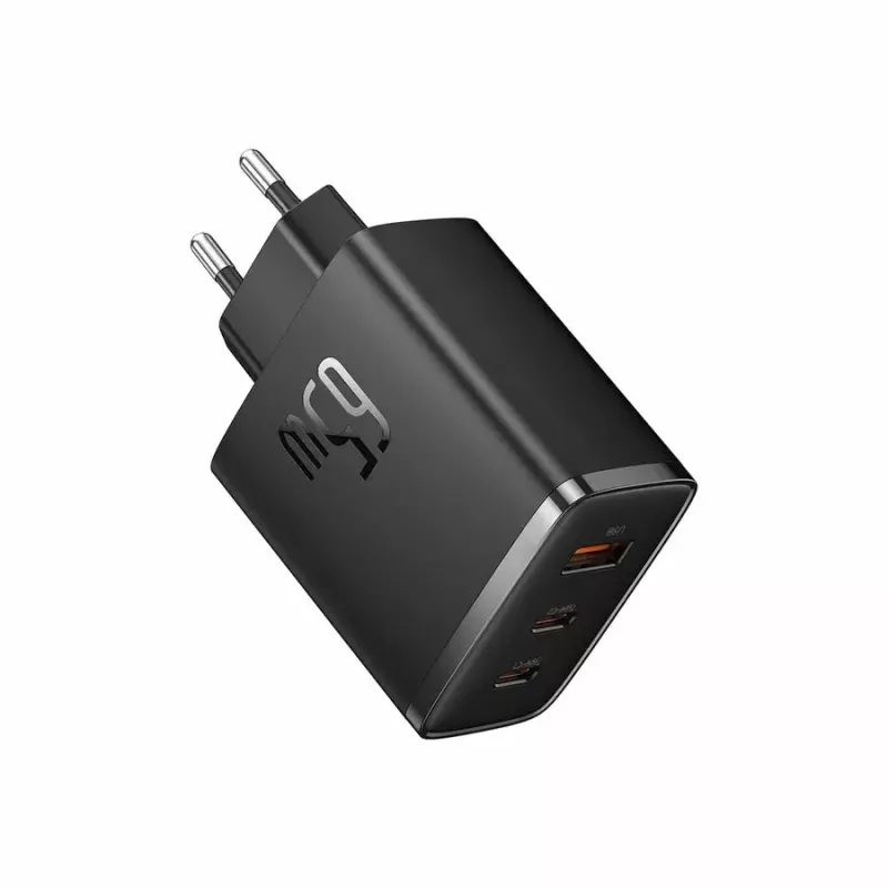 Kiirlaadija Baseus Cube Pro 65W — 3 porti (2×USB-C, 1×USB-A), 110–240V, AC siseruumides, universaalne ühilduvus, must, 0,154 kg