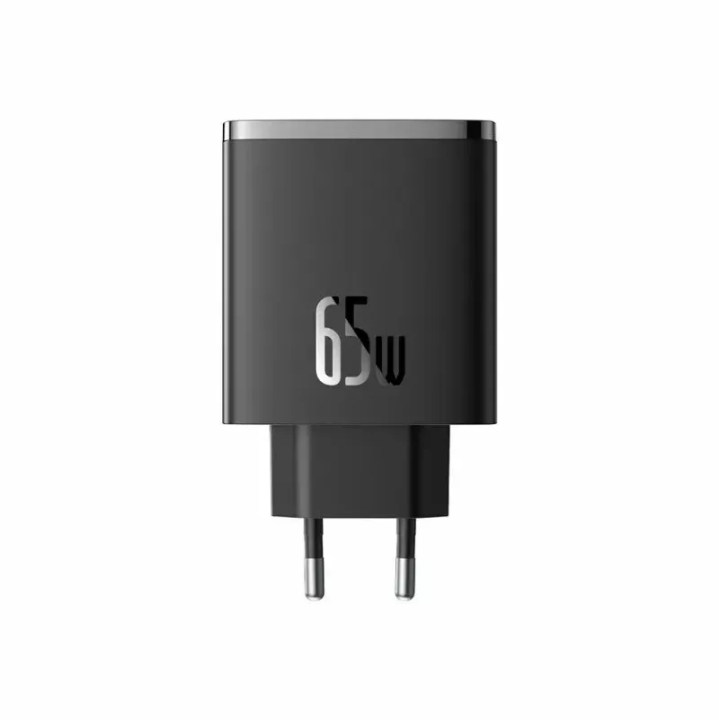Kiirlaadija Baseus Cube Pro 65W — 3 porti (2×USB-C, 1×USB-A), 110–240V, AC siseruumides, universaalne ühilduvus, must, 0,154 kg