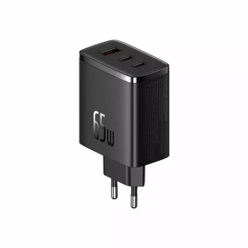 Kiirlaadija Baseus Cube Pro 65W — 3 porti (2×USB-C, 1×USB-A), 110–240V, AC siseruumides, universaalne ühilduvus, must, 0,154 kg