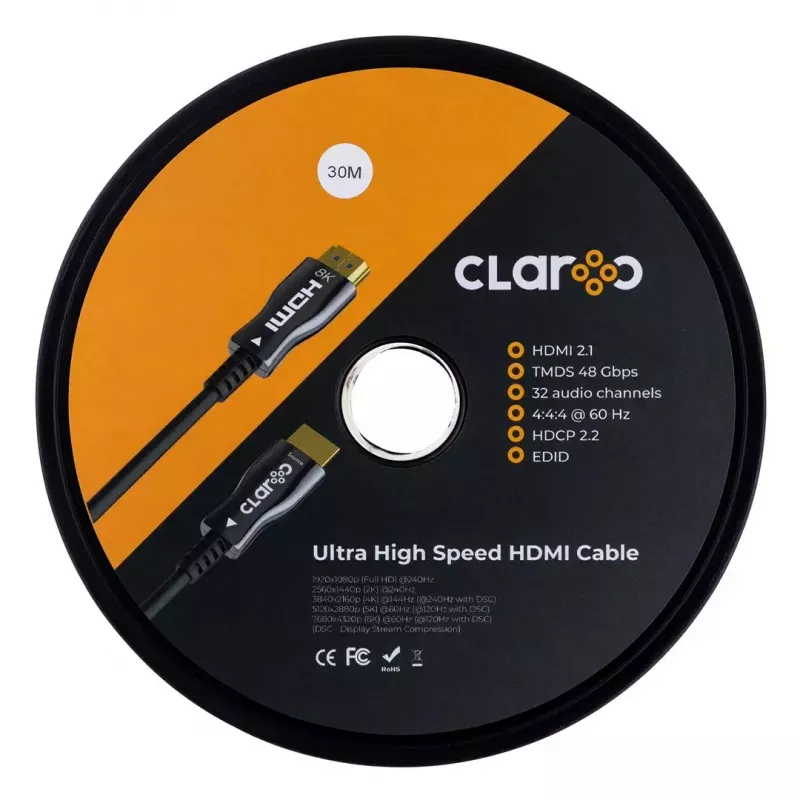 HDMI kaabel claroc FEN-HDMI-21-30M — 30 m, HDMI 2.1, 8K 120 Hz tugi