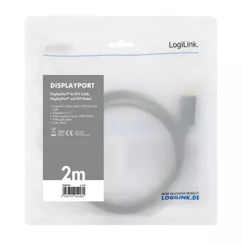 Video kaabliadapter LogiLink CV0130 1m DisplayPort DVI must
