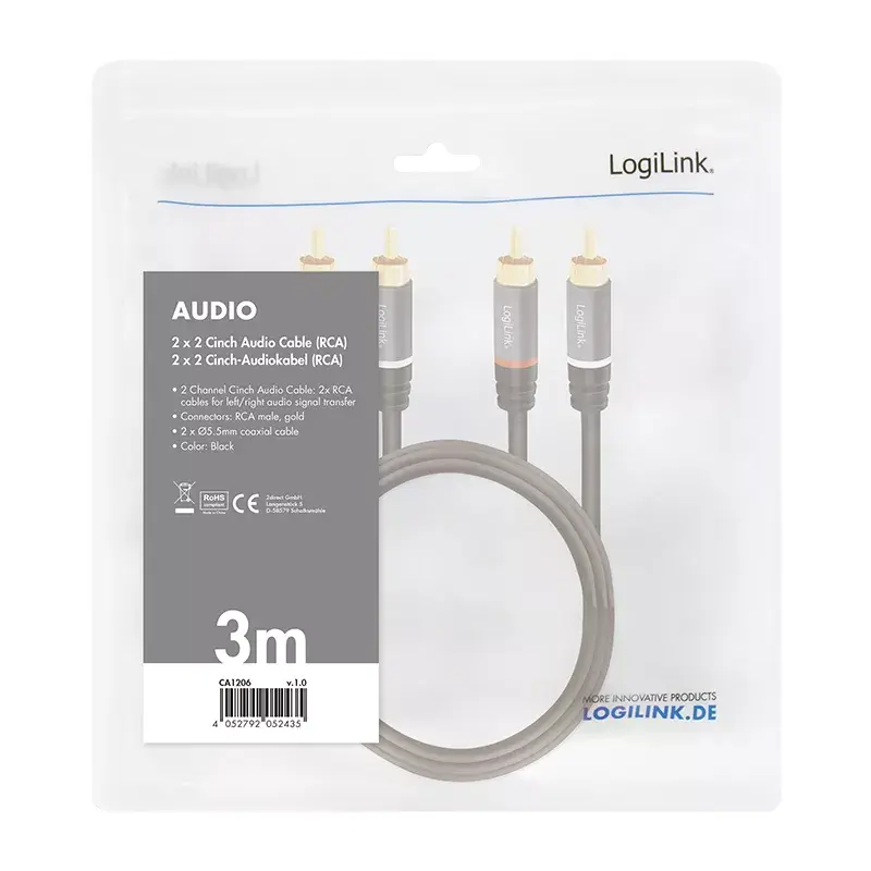Audio kaabel LogiLink CA1206 3m 2xRCA Must