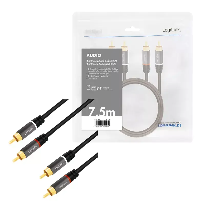 Audio kaabel LogiLink CA1208 7.5m 2 x RCA Must
