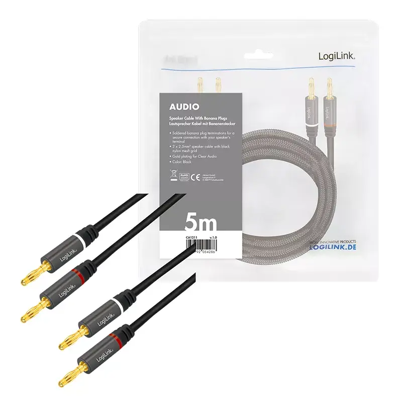 Audio kaabel LogiLink CA1211 5m 2x Banana Must