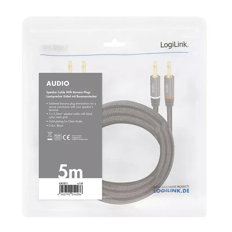 Audio kaabel LogiLink CA1211 5m 2x Banana Must