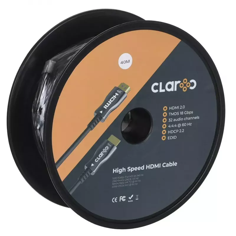 HDMI fiiberoptiline kaabel claroc FEN-HDMI-20-40M, aktiivne optiline kaabel (AOC) HDMI 2.0, 4K, 40 m
