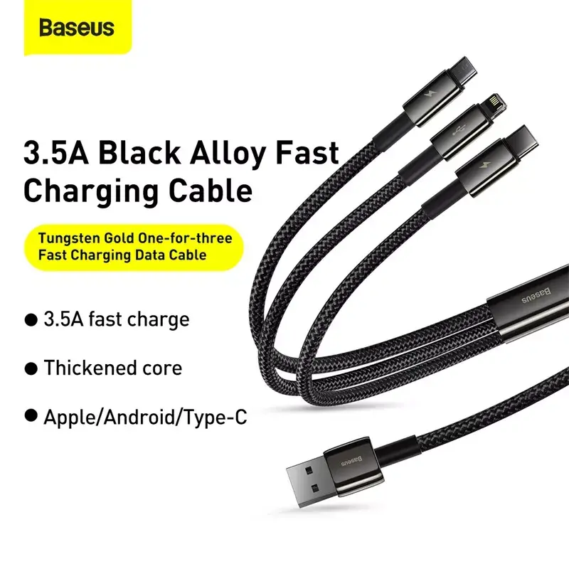 3-in-1 USB-kaabel Baseus Tungsten Gold CAMLTWJ-01