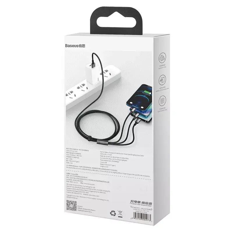 3-in-1 USB-kaabel Baseus Tungsten Gold CAMLTWJ-01
