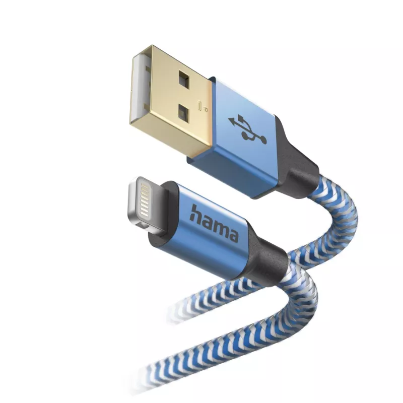 kaabel Hama Reflective 1.5 m Blue Lightning to USB A 2.4 A