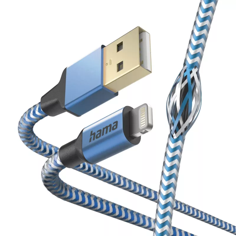 kaabel Hama Reflective 1.5 m Blue Lightning to USB A 2.4 A