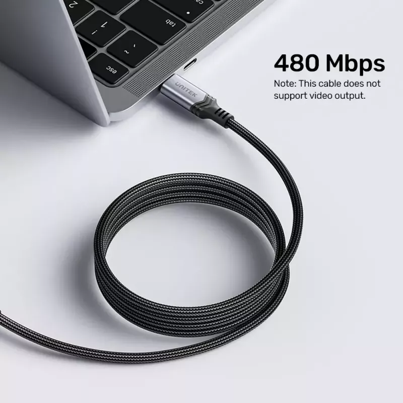 USB-C–USB-C kaabel Unitek C14110GY-2M USB 3.2 Gen 1, 2 m, 5 A, 240 W, must