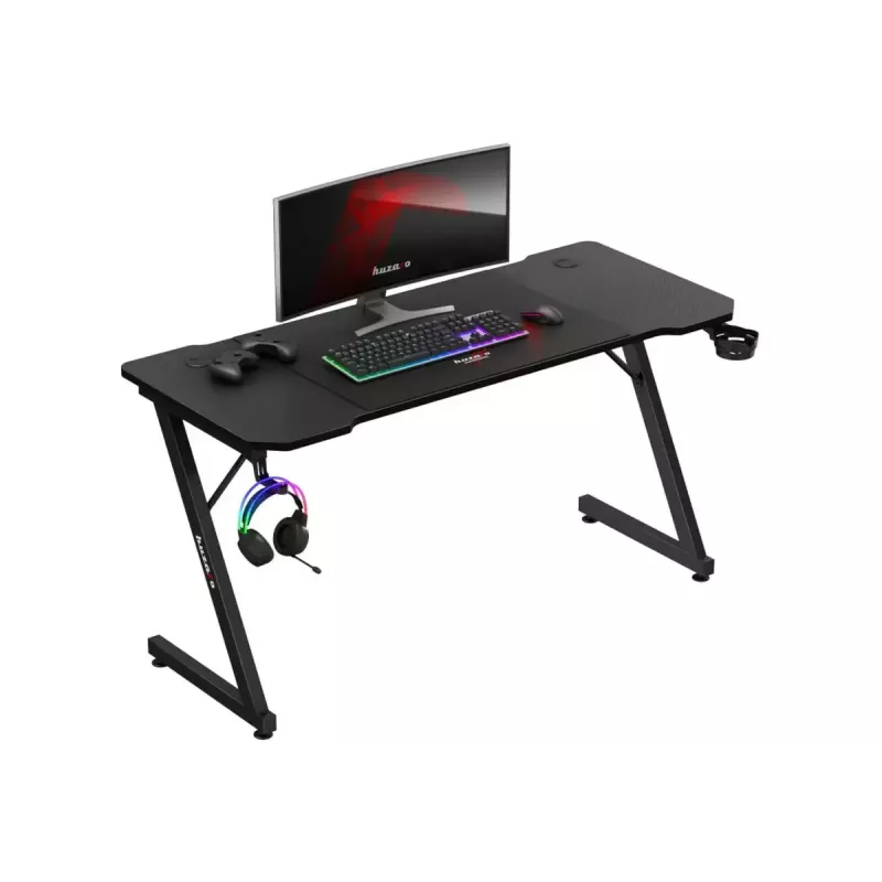 Ergonoomiline mängulaud huzaro Hero 3.3 Must — sirge ristkülikukujuline 1400x600 mm, 740 mm kõrgust, 15 mm lauaplaat