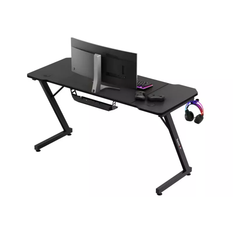 Ergonoomiline mängulaud huzaro Hero 3.3 Must — sirge ristkülikukujuline 1400x600 mm, 740 mm kõrgust, 15 mm lauaplaat