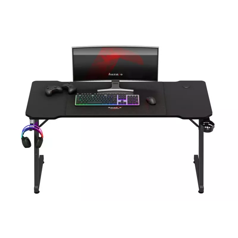 Ergonoomiline mängulaud huzaro Hero 3.3 Must — sirge ristkülikukujuline 1400x600 mm, 740 mm kõrgust, 15 mm lauaplaat
