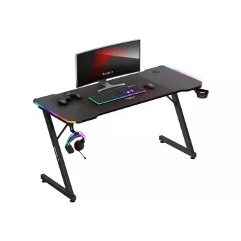 Mängulaud huzaro Hero 3.3 RGB — must sirge lauaplaat 1400x600 mm, LED-valgustus, topsihoidja, kõrvaklapi konk