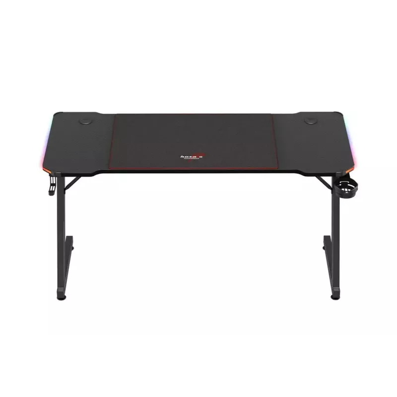 Mängulaud huzaro Hero 3.3 RGB — must sirge lauaplaat 1400x600 mm, LED-valgustus, topsihoidja, kõrvaklapi konk