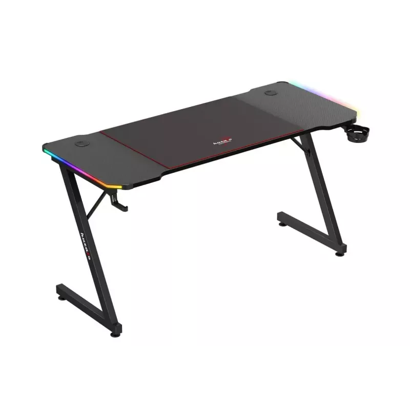 Mängulaud huzaro Hero 3.3 RGB — must sirge lauaplaat 1400x600 mm, LED-valgustus, topsihoidja, kõrvaklapi konk