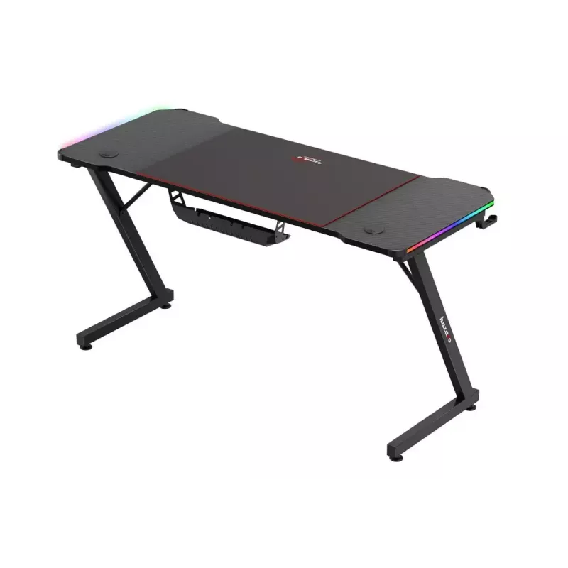 Mängulaud huzaro Hero 3.3 RGB — must sirge lauaplaat 1400x600 mm, LED-valgustus, topsihoidja, kõrvaklapi konk
