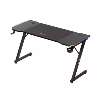 Mängulaud huzaro Hero 3.3 RGB — must sirge lauaplaat 1400x600 mm, LED-valgustus, topsihoidja, kõrvaklapi konk