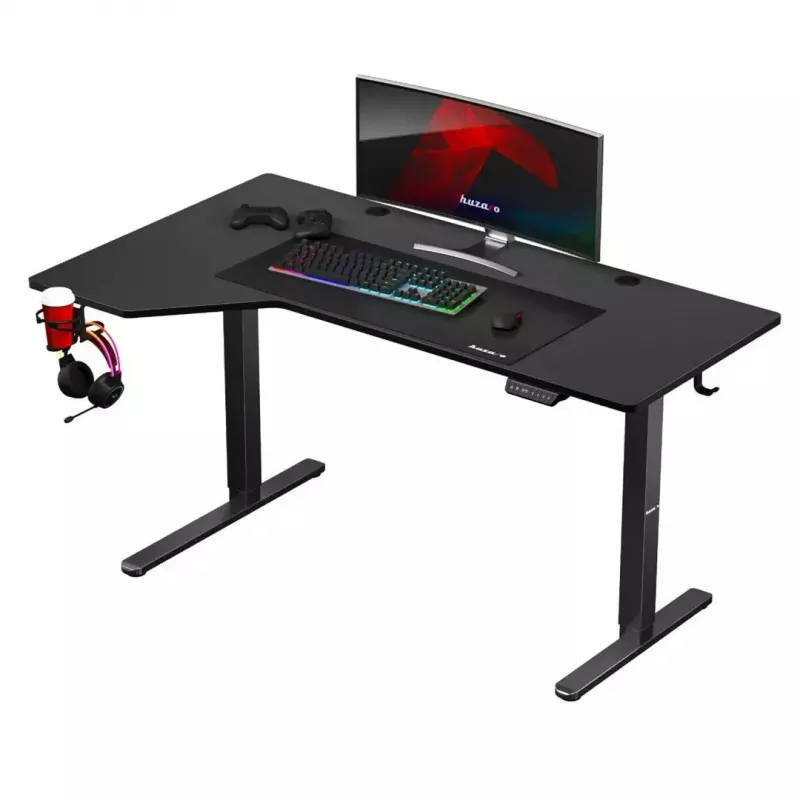 Mängulaud huzaro Hero 9.1 Must — L-kujuline MDF-plaat, USB-C laadimine, LED-juhtimine, reguleeritav kõrgus 72–118 cm
