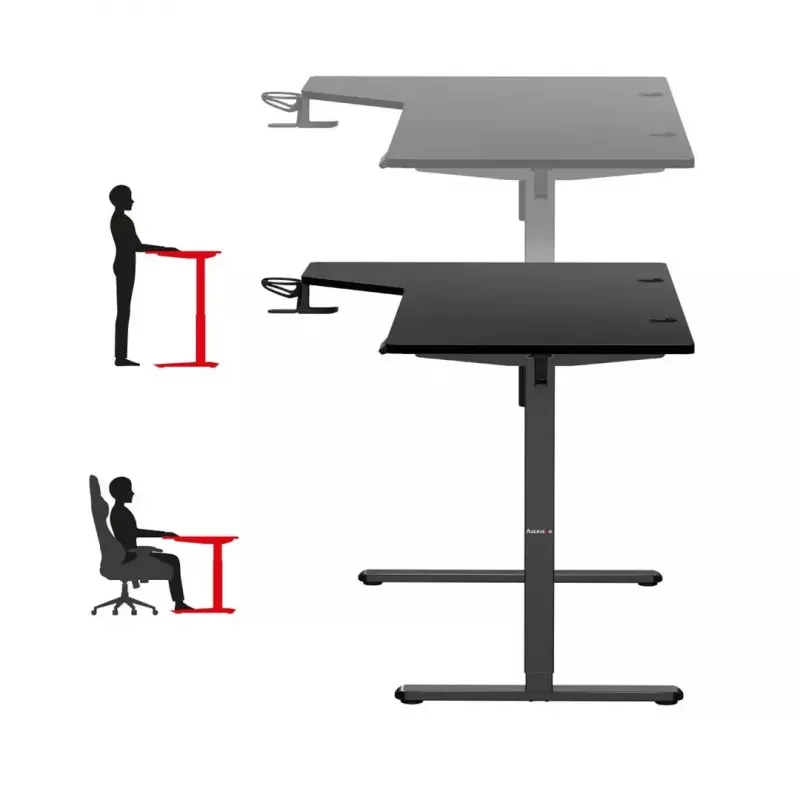 Mängulaud huzaro Hero 9.1 Must — L-kujuline MDF-plaat, USB-C laadimine, LED-juhtimine, reguleeritav kõrgus 72–118 cm