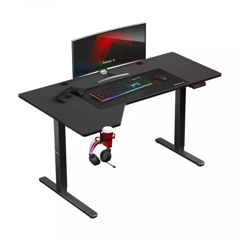 Mängulaud huzaro Hero 9.1 Must — L-kujuline MDF-plaat, USB-C laadimine, LED-juhtimine, reguleeritav kõrgus 72–118 cm