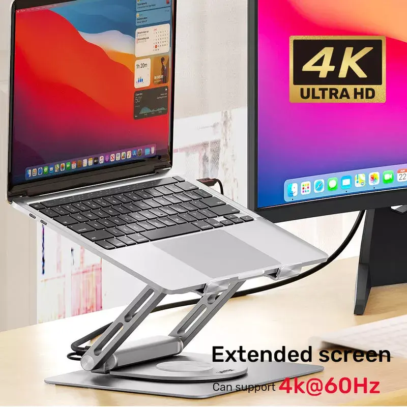 Sülearvutialus Unitek D1109A — alumiiniumist reguleeritav alus koos USB-C-jaoturiga, HDMI, Gigabit Ethernet (sobib 14–17-tollisele)