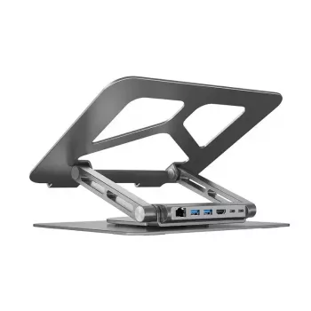 Sülearvutialus Unitek D1109A — alumiiniumist reguleeritav alus koos USB-C-jaoturiga, HDMI, Gigabit Ethernet (sobib 14–17-tollisele)