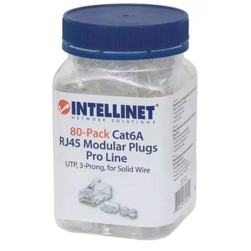 Intellinet RJ45 modulaarpistikud Pro Line, Cat6A, UTP, 3-hambaline, täistraadile, 50 µ kullatud kontaktid, 80 tk pakend