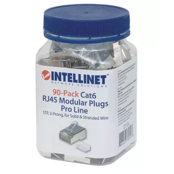Intellinet RJ45 modulaarpistikud Pro Line, Cat6, STP, 3-hambaline, tahke- ja keerukaablile, 50 µ kullatud kontaktid, 90 tk pakend
