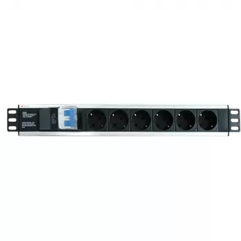Techly I-CASE STRIP-16SH toitejaotusseade (PDU) 6 vahelduvvoolu pistikupesa 1,5U Must, Hõbedane