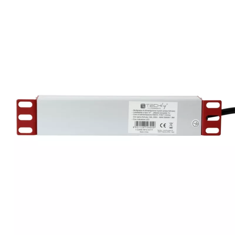Techly Universal Power Strip Rack 10-tolline 4 pistikupesa Schuko pistik Must Hõbedane 1U