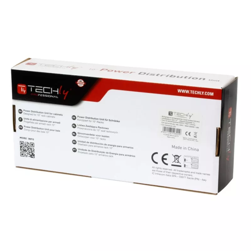 Techly Universal Power Strip Rack 10-tolline 4 pistikupesa Schuko pistik Must Hõbedane 1U