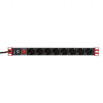 Techly Rack 19-tolline pistikupesariba 8 pesa Schuko pistik, toiteplokk, must, 1,05 kg
