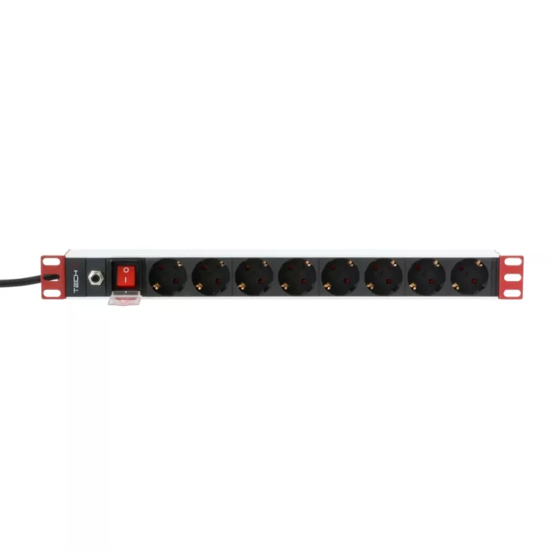 Techly Rack 19-tolline pistikupesariba 8 pesa Schuko pistik, toiteplokk, must, 1,05 kg