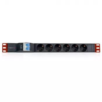Techly I-CASE STRIP-61UD jaotusseade (PDU) 6 vahelduvvoolupistikut 1U Must, Punane