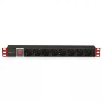 Techly I-CASE STRIP-18C20 toitejaotusseade (PDU) 8 vahelduvvoolupistikupesa 1U Must, Punane