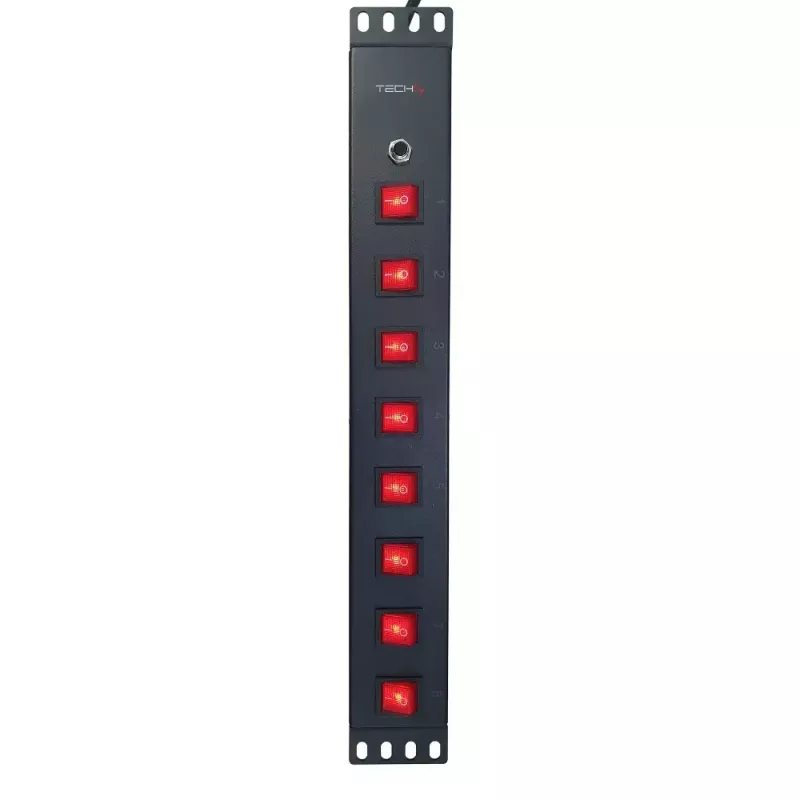 Techly 8 pesaga 19-tolline rack-toitepistik 8 SISSE/VÄLJA lülitiga, 1,5U