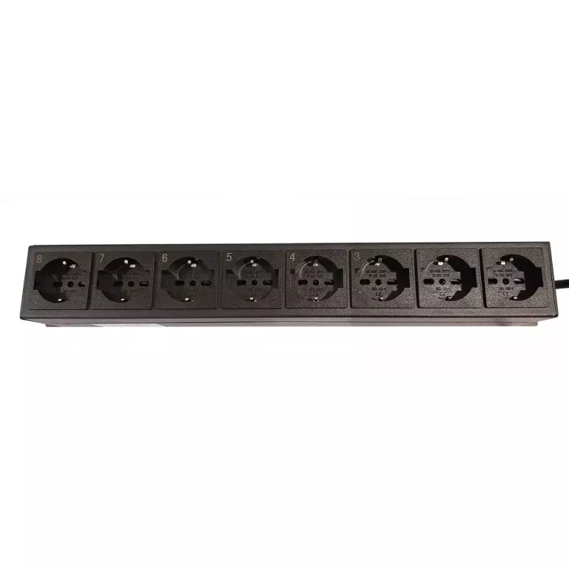 Techly 8 pesaga 19-tolline rack-toitepistik 8 SISSE/VÄLJA lülitiga, 1,5U
