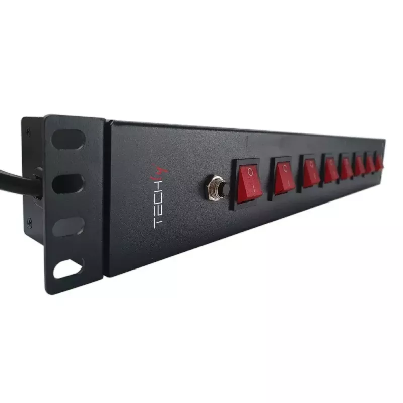 Techly 8 pesaga 19-tolline rack-toitepistik 8 SISSE/VÄLJA lülitiga, 1,5U
