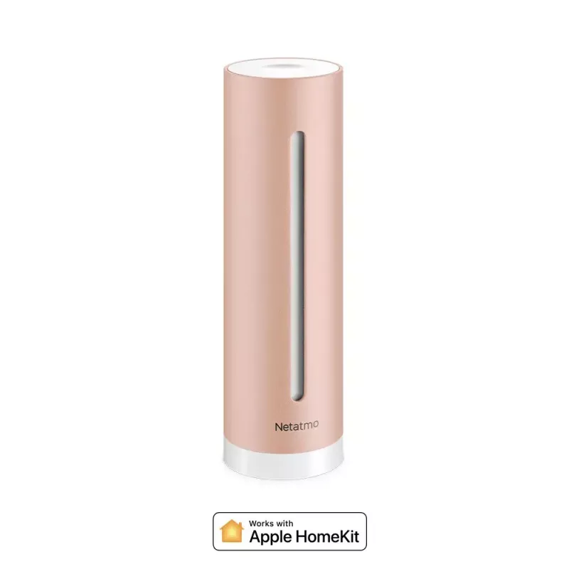 Siseõhukvaliteedi monitor Netatmo Smart Indoor Air Quality Monitor — CO2 0–5000 ppm, temp 0–50 °C, müra, Wi-Fi/Bluetooth, vahelduvvoolutoide, alumiinium, roosakuldne