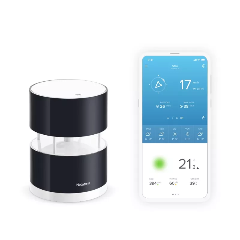 Netatmo Smart Anemomeeter, Tuulekiirus, Juhtmevaba, Wi-Fi, 0 - 45 m/s, 100 m, Must, Läbipaistev