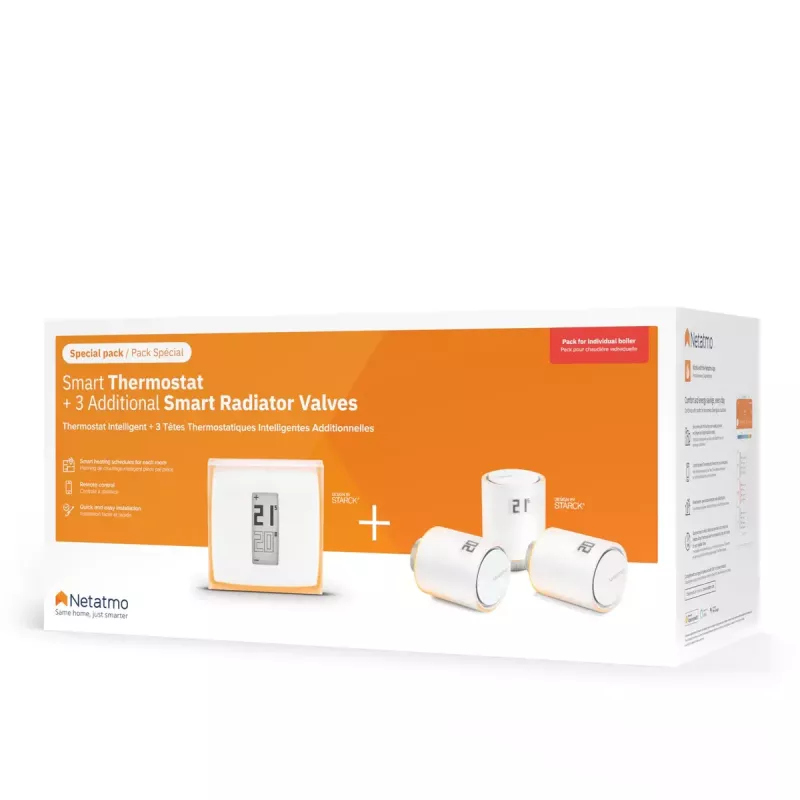 Netatmo komplekt: nutikas termostaat + 3 täiendavat nutikat radiaatoriventilii