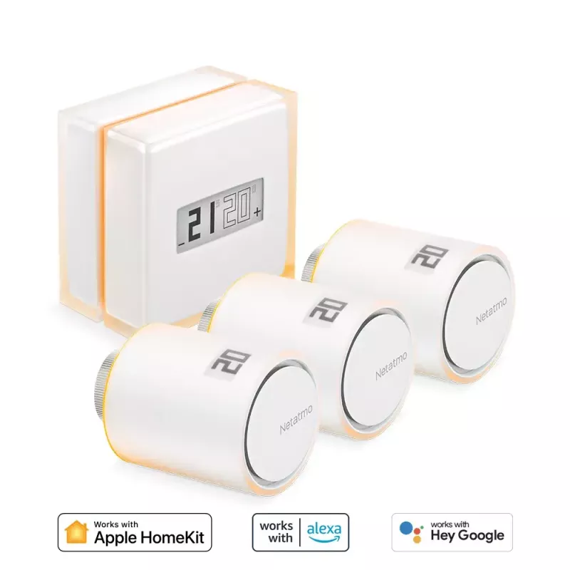 Netatmo komplekt: nutikas termostaat + 3 täiendavat nutikat radiaatoriventilii