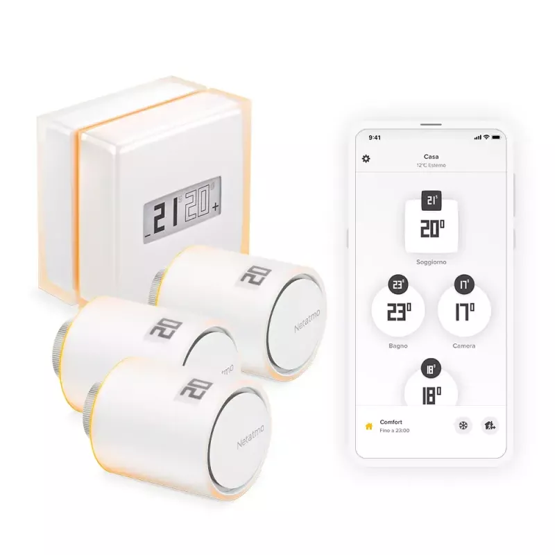Netatmo komplekt: nutikas termostaat + 3 täiendavat nutikat radiaatoriventilii